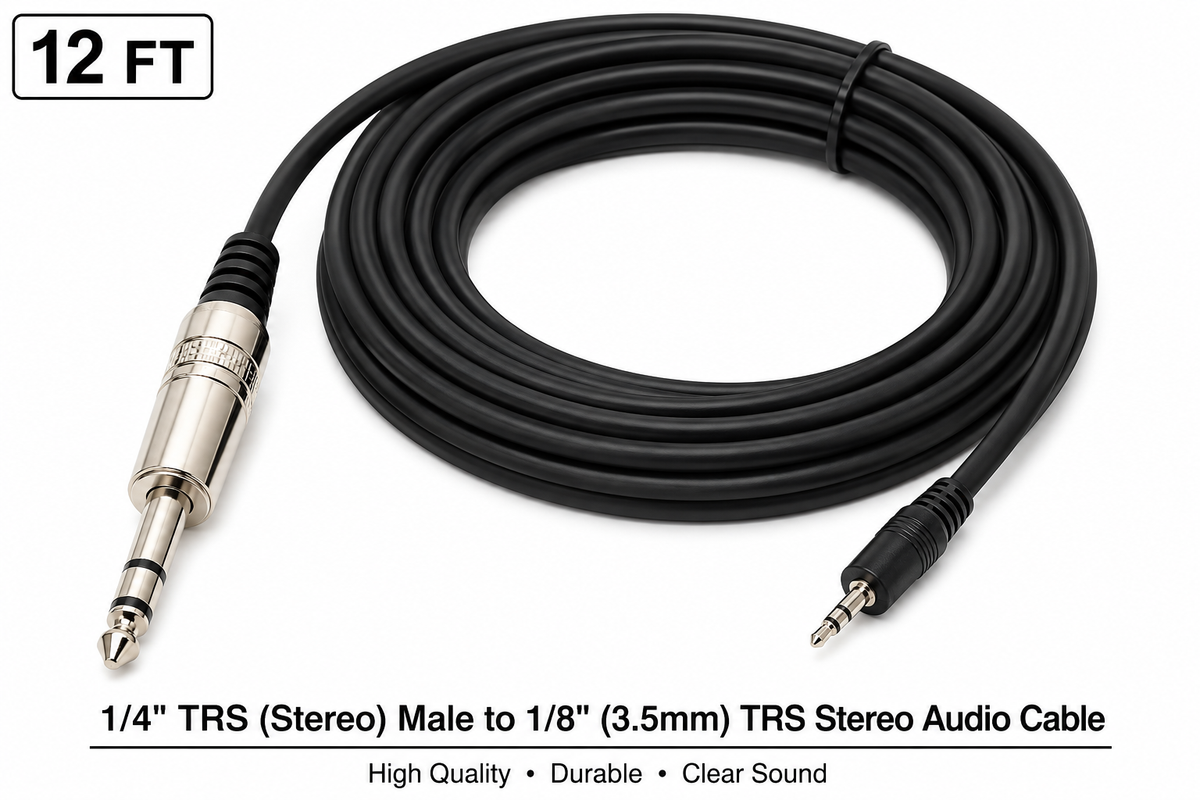 MR DJ CEQS12 12 ft 1/4" TRS (Stereo) Male to 1/8" (3.5mm) TRS Stereo Audio Cable