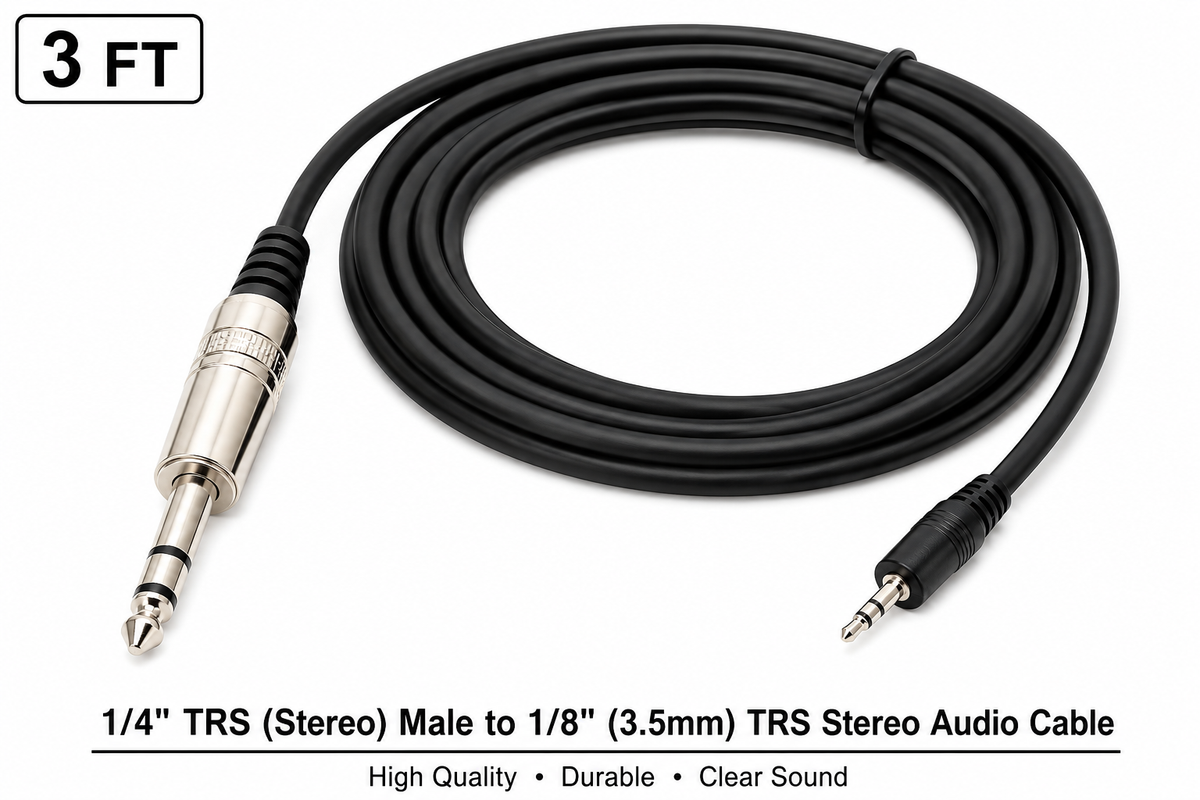 MR DJ CEQS3 3 ft 1/4" TRS (Stereo) Male to 1/8" (3.5mm) TRS Stereo Audio Cable