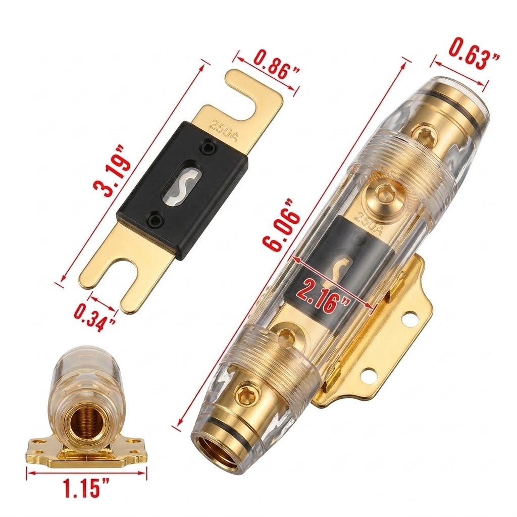 Absolute ANH2-250 Inline Waterproof ANL Holder 1/0 Gauge fuseholder + 250 Amp Fuse