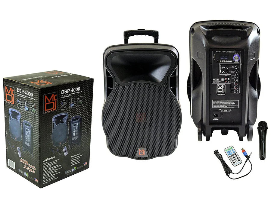 2 Mr. Dj 15" DSP Portable PA DJ Speaker & Stands