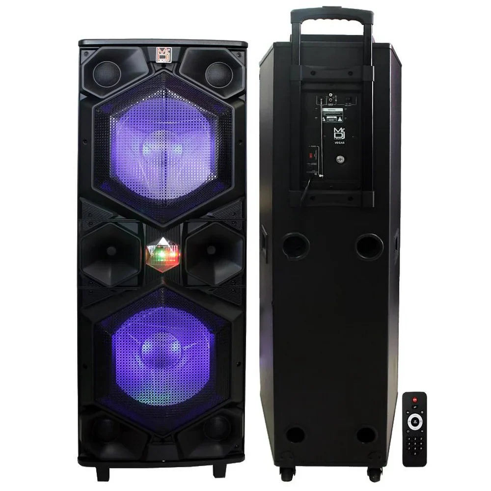 MR DJ VEGAS Double 15" Bluetooth Speaker Professional Dual 15" 3-Way Full-Range Powered/Active DJ PA Multipurpose Live Sound Bluetooth Loudspeaker