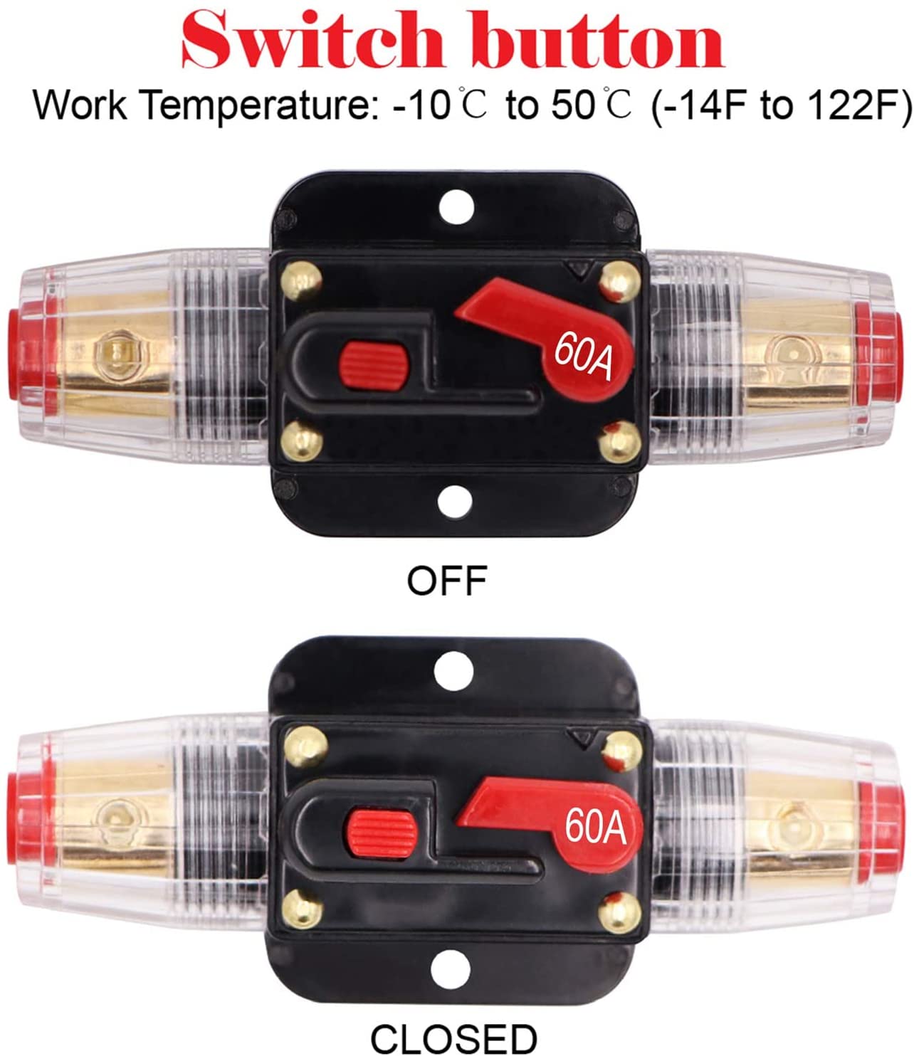 Absolute ICB60 60 Amp Circuit Breaker 4/8 AWG Inline Manual Reset Fuse Holder