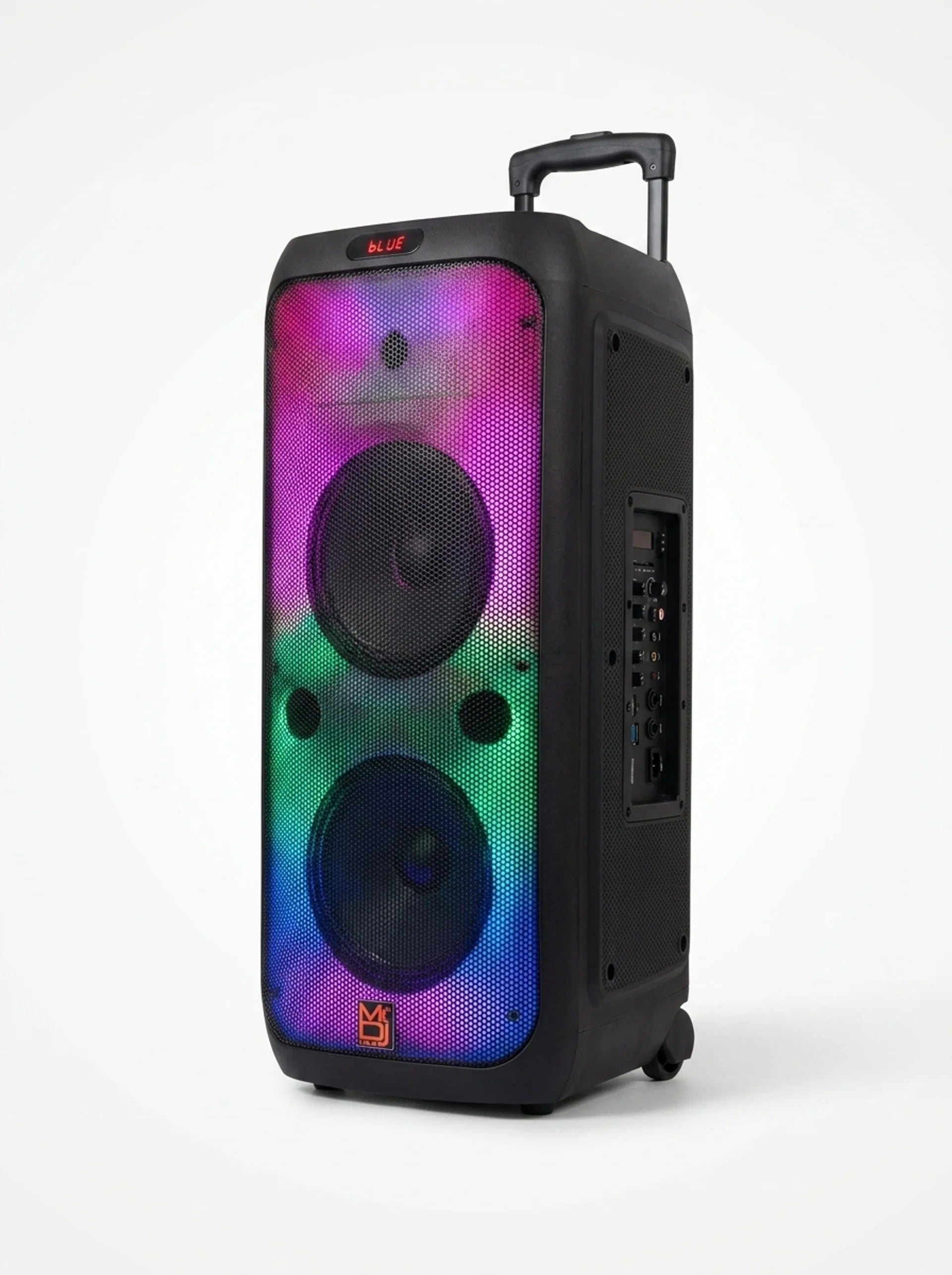 MR DJ FLAME3200 8" X 2 Rechargeable Portable Bluetooth Karaoke Speaker with Party Flame Lights Microphone TWS USB FM Radio