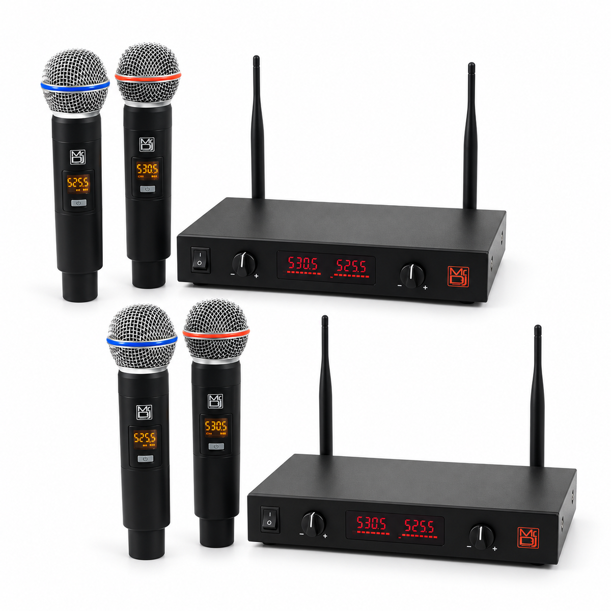 2 MR DJ MICUHF300 Dual UHF Wireless Microphone System Kit 2 Handheld & LED display