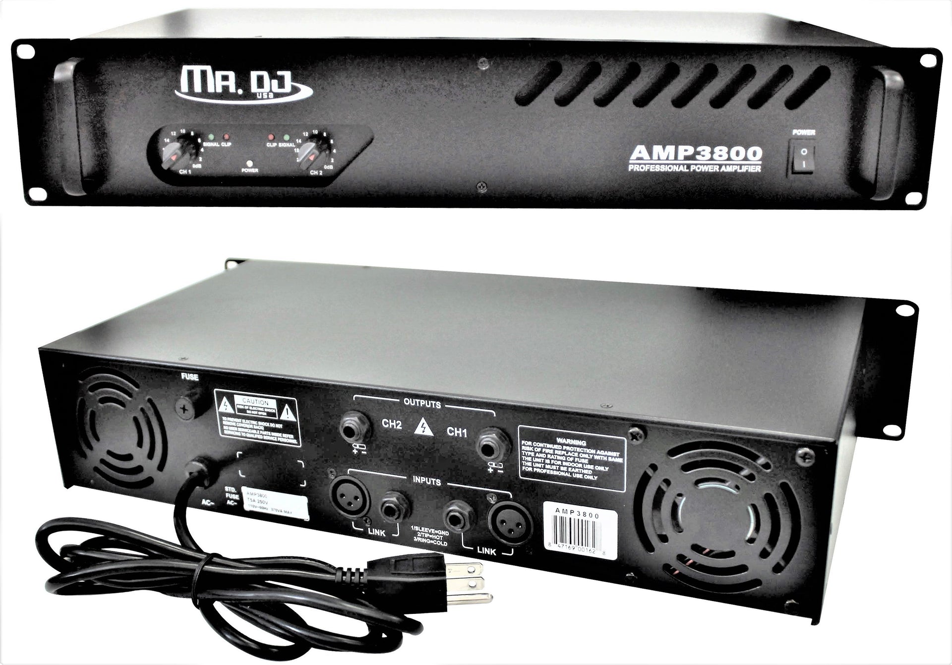 MR DJ AMP3800 Power PA DJ Amp 3800W, 2-channel bridgeable dynamic series PA DJ power amplifier