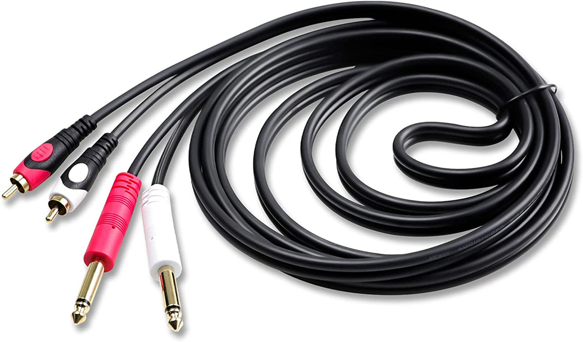 3 Feet Dual 1/4" TS Mono to Dual RCA Male Pro DJ PA Audio Cable