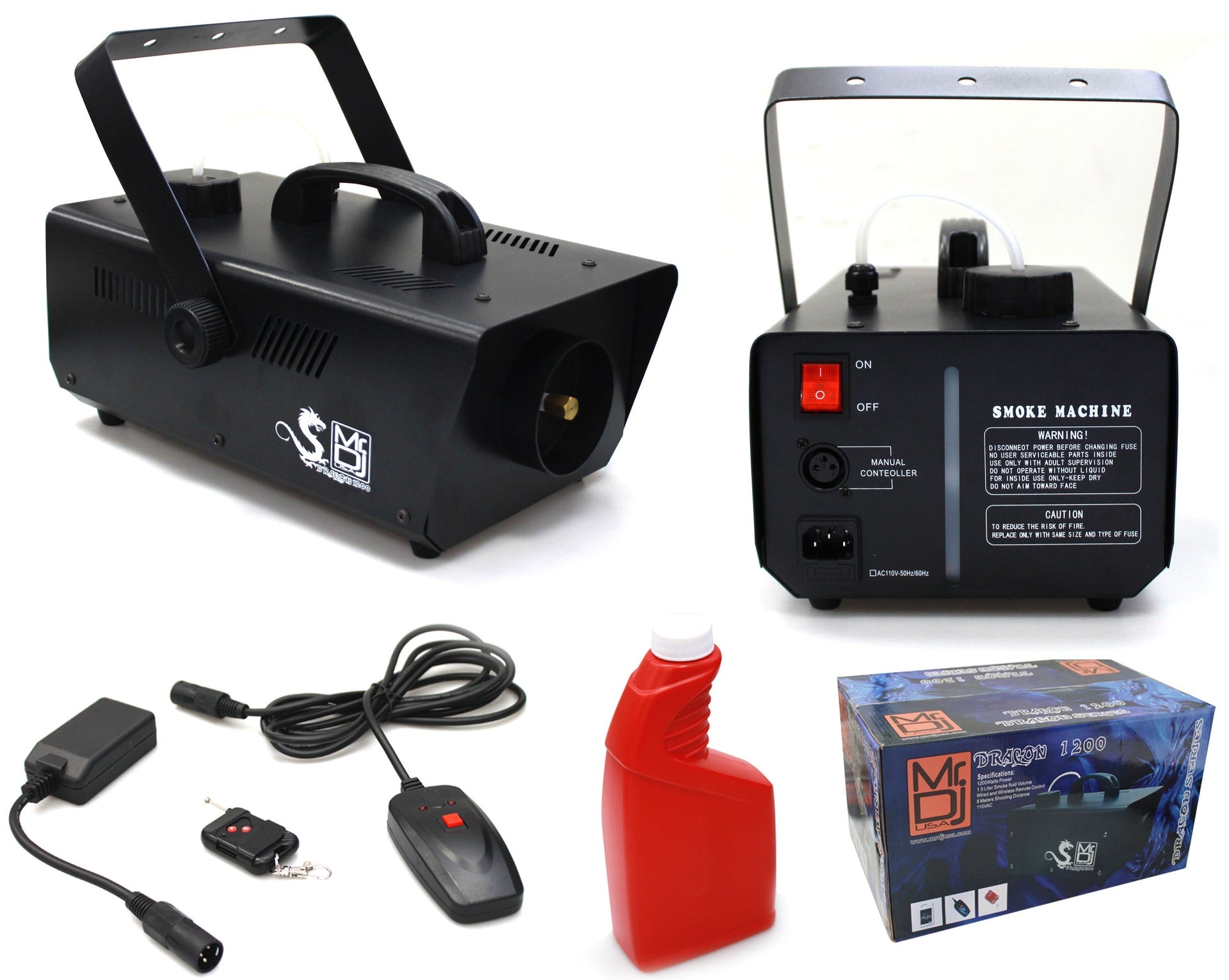 MR DJ DRAGON1200 1200W fog smoke machine with wire & wireless remote & fog fluid