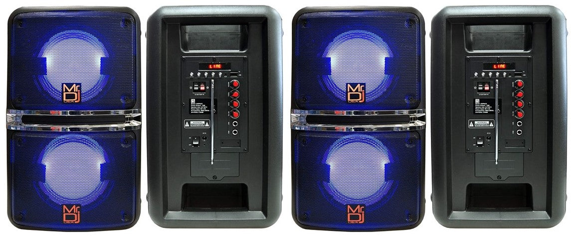 2 MR DJ GOPACK Dual 6.5" 1200W Portable Speaker Bluetooth USB/Micro SD Rechargeable LED Accent Lighting