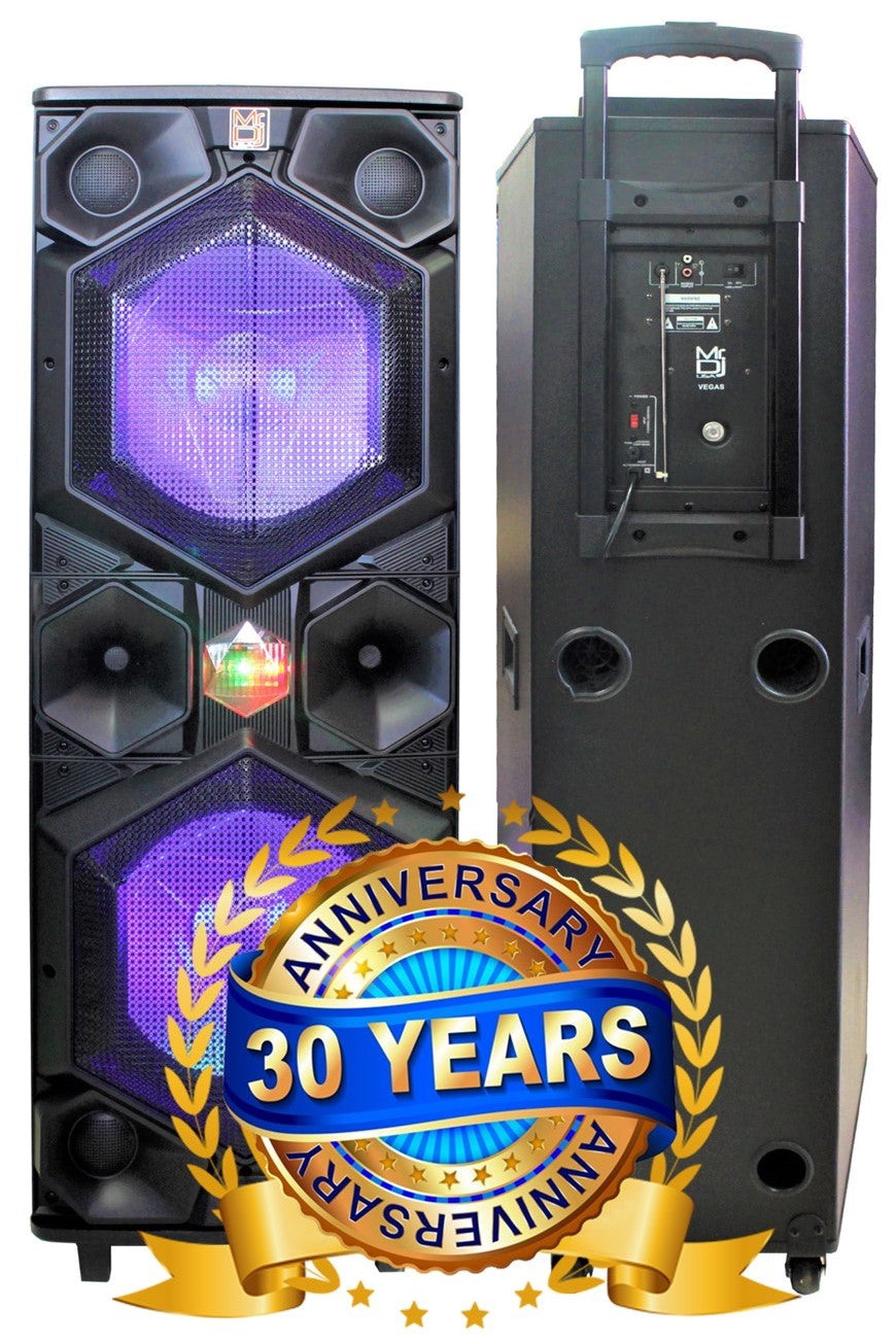 MR DJ VEGAS Double 15" Bluetooth Speaker Professional Dual 15" 3-Way Full-Range Powered/Active DJ PA Multipurpose Live Sound Bluetooth Loudspeaker
