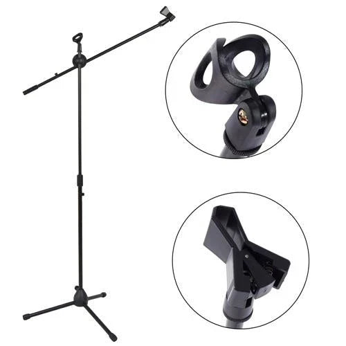 MR DJ MS700PKG 2 Microphone Stands Adjustable Boom Stage or Instrument with Mic Holder Clips & Carry Bag & 2 25' Cable