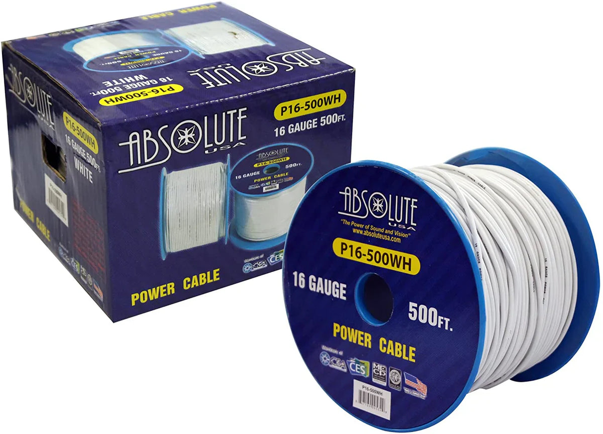 Absolute P16-500WH 16 Gauge 500-Feet White Spool Primary Remote Power Wire Cable