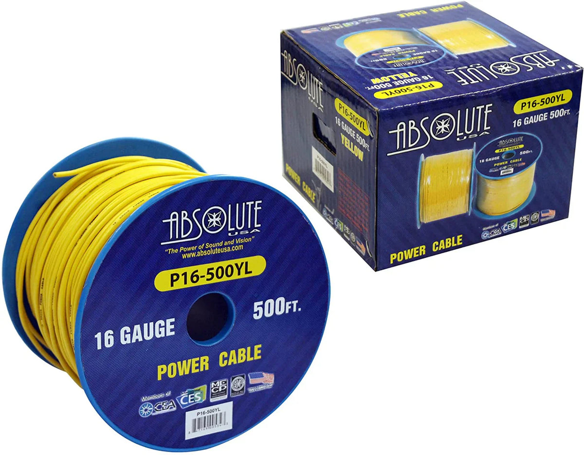 Absolute P16-500YL 16 Gauge 500' Yellow Spool Primary Remote Power Wire Cable