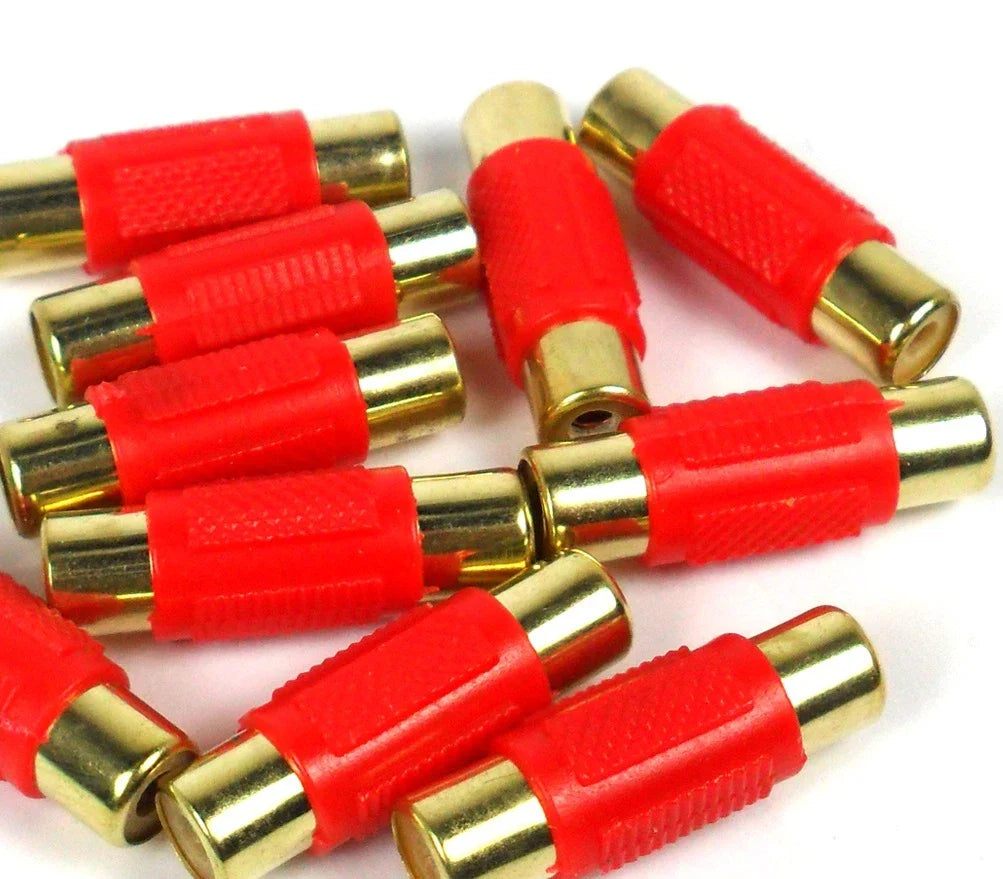 MR DJ USA MDFF100R-10 Female-to-Female RCA Barrel Connector Red (10 Pack)