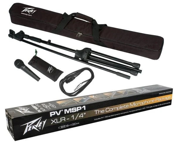 2 Peavey PV MSP1 Complete Microphone with Stand Kit 1/4" Cable Included