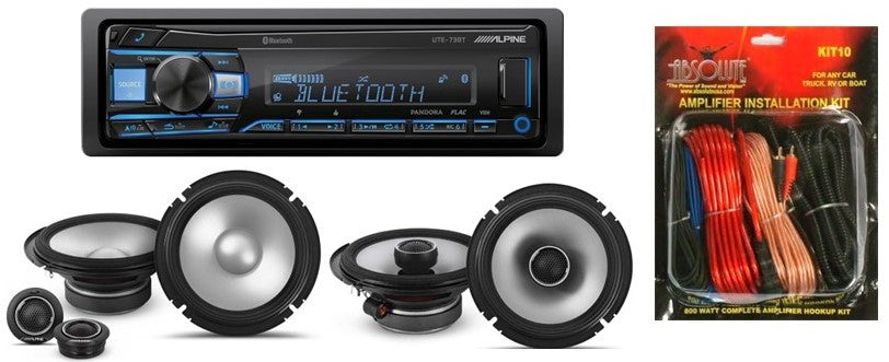 Alpine UTE-73BT InDash Receiver & 6.5" Component & 6.5" Speakers & KIT10 AMP Kit